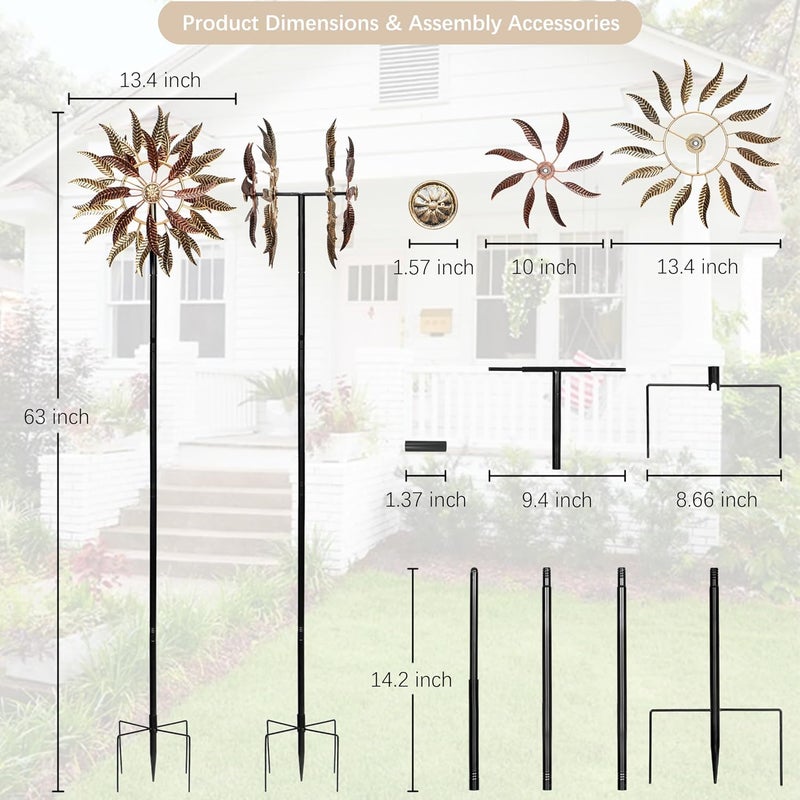 Senflame Large Outdoor Metal Wind Spinner,Two-Way Wind Sculptures,360 Degrees Kinetic Wind Spinners Yard Art Decor for Patio, Lawn & Garden 63 * 13.4 Inches - Image 3